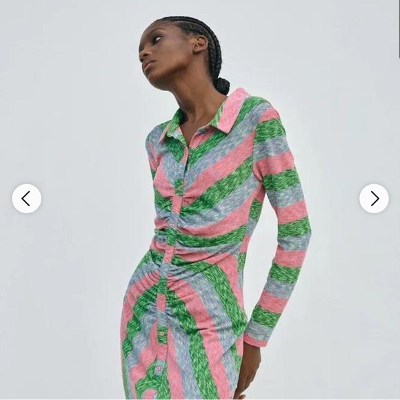 Zara Striped Ruched Dress NWT - Picture 2 of 4